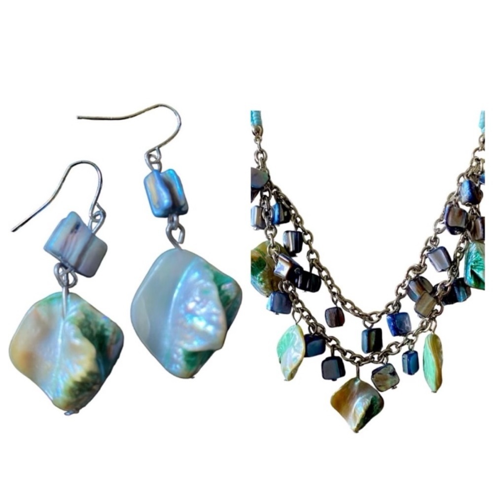 Set of Sea Glass Dichroic glass earrings and multi-strand necklace set